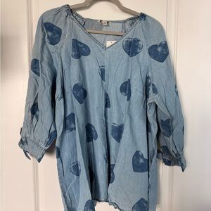 Blue Heart Print Women's Top